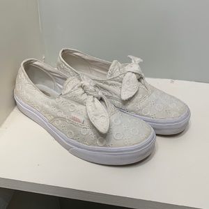 Vans white knotted slip ons, womens 7